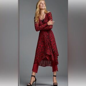 Cabi red leopard print wrap dress that can also be worn as a coat